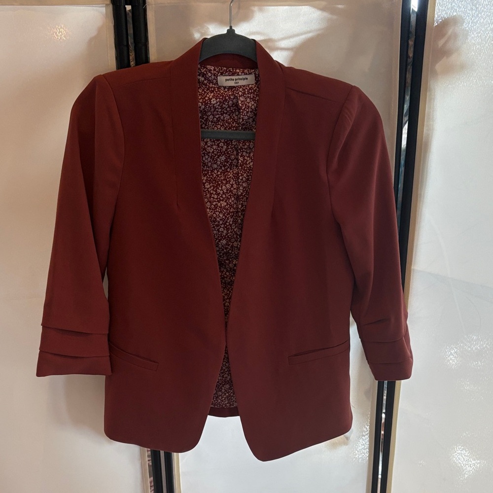 Petite Sophisticate Open-Front Blazer in Burgundy